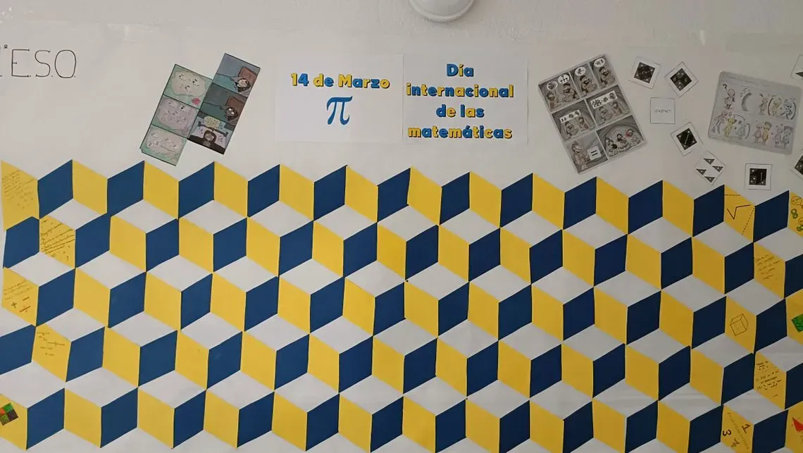 Un patrón de cuadros amarillos y azules en una pared