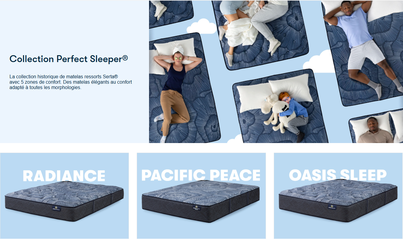 Champion du confort pour tous, Serta® est un pionnier de l'innovation en matière de sommeil depuis plus de 90 ans. Serta® propose des technologies et des produits variés à la qualité irréprochable !
