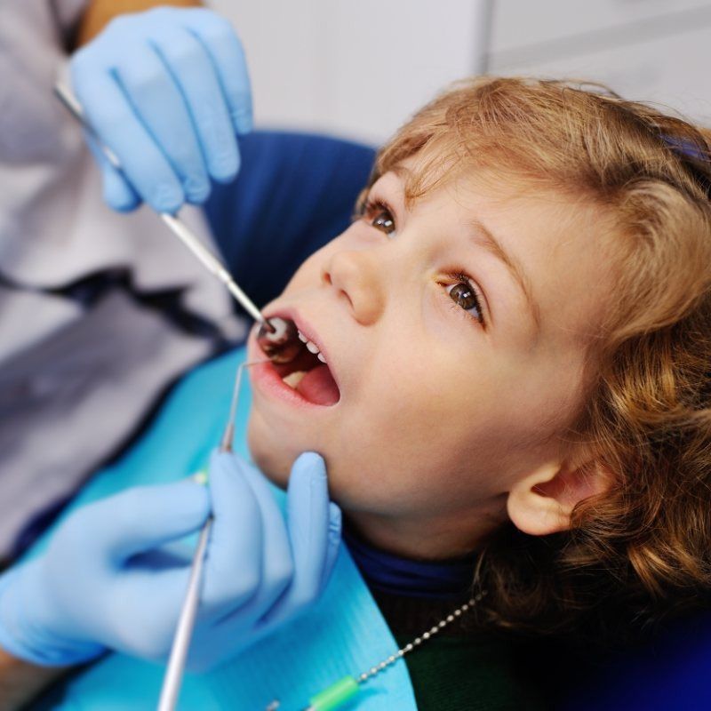 Una niña pequeña se está haciendo examinar los dientes por un dentista.