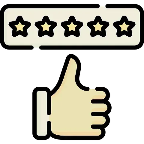 Una mano da un pulgar hacia arriba con cinco estrellas detrás.
