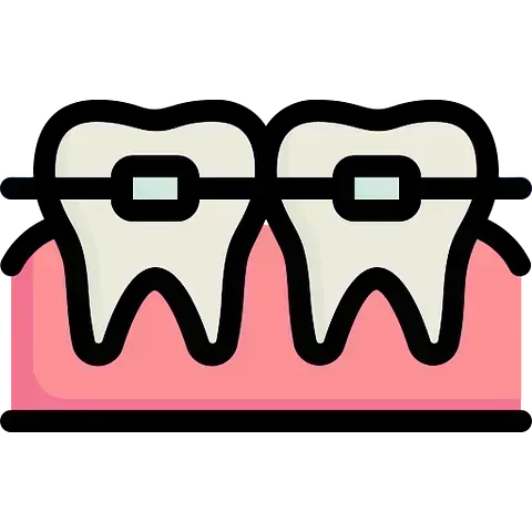 Un par de dientes con aparatos ortopédicos.