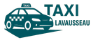 Taxi bleu sarcelle foncé avec texte « TAXI » et texte « LAVAUSSEAU » sur fond blanc.