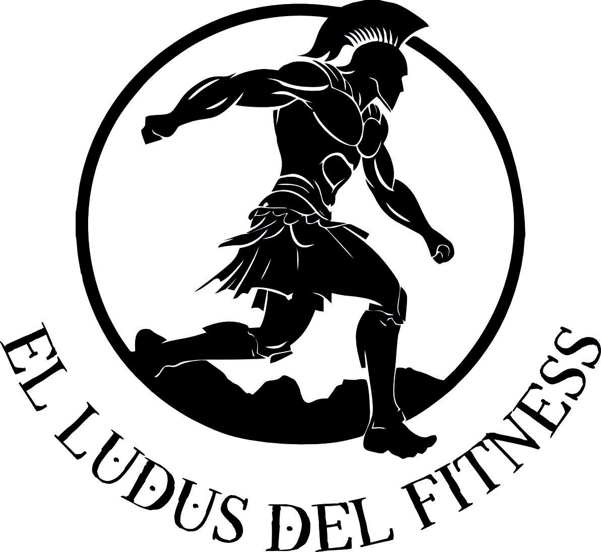 Silueta de guerrero espartano corriendo dentro de un círculo, texto "El Ludus del Fitness" debajo.