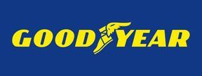 El logo de Good Year está sobre un fondo azul.