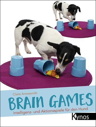 Ein Buch mit dem Titel „Gehirnspiele“ mit einem Hund auf dem Cover