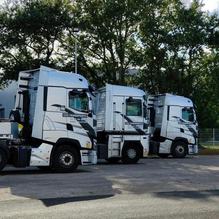 Trois véhicules utilitaires blancs disposés en ligne sur un espace de stationnement