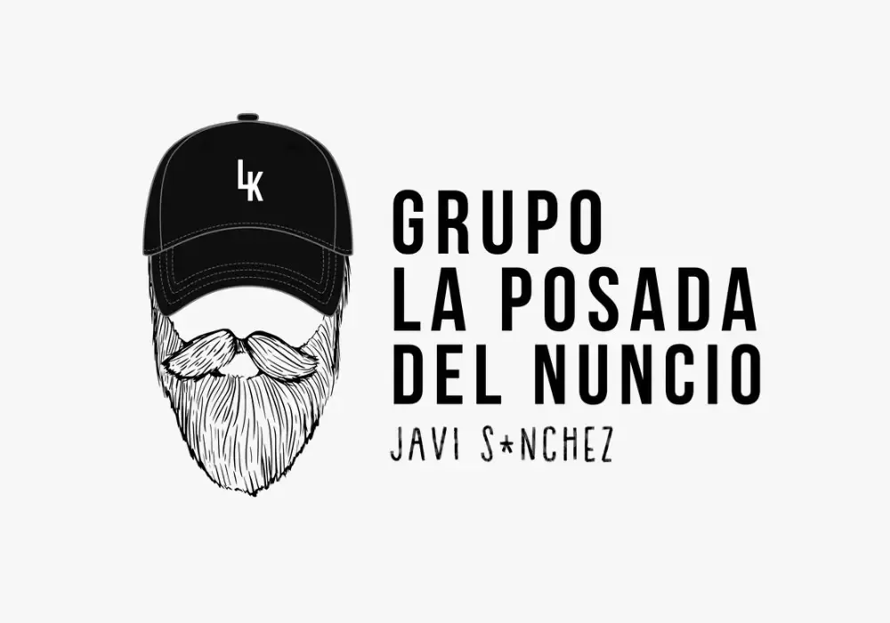 Un logotipo con un dibujo estilizado de un hombre barbudo con una gorra de béisbo