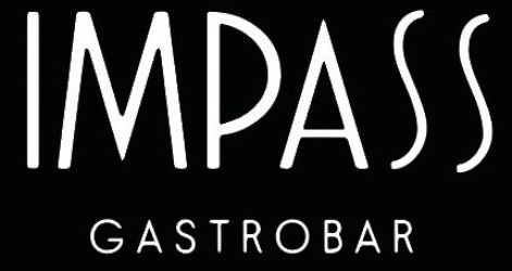 El texto blanco "IMPASS" encima de "GASTROBAR" en una fuente limpia y moderna sobre un fondo negro.