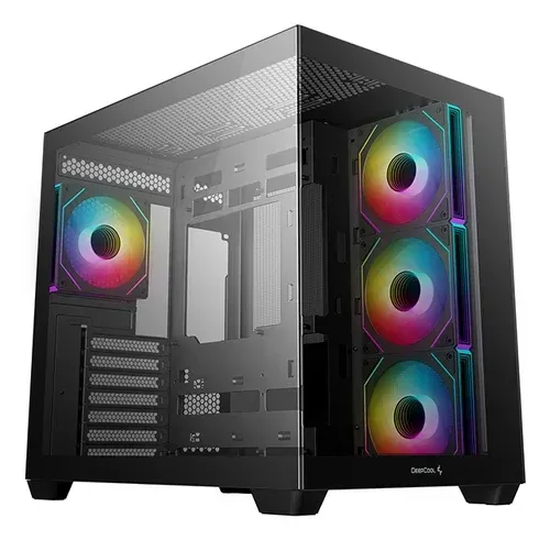 Tour PC gaming noir avec vitre en verre trempé et ventilateurs RGB à l’avant et à l’arrière