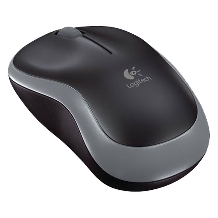 Souris sans fil Logitech noire et argentée sur fond blanc