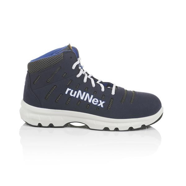 Marineblauer und weißer Runnex-Arbeitsstiefel mit weißen Schnürsenkeln und Sohle.