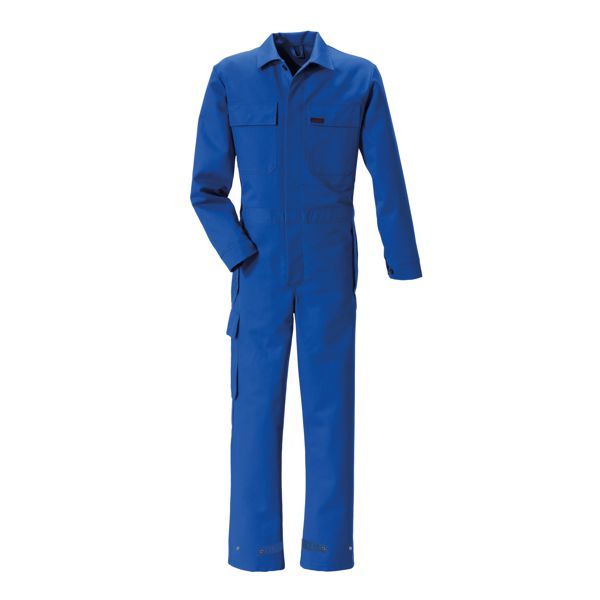 Blauer Arbeitsoverall. Ganzkörper, lange Ärmel, mit Taschen.