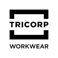 Tricorp Workwear-Logo: schwarzes Quadrat um den Text „TRICORP“ und „WORKWEAR“.
