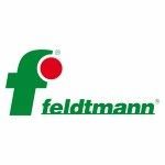 Grünes „f“ mit rotem Punkt; Text „feldtmann“.