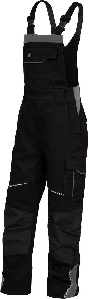 Schwarze Arbeitslatzhose mit grauen Akzenten.