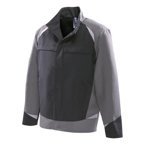 Grau-schwarze Arbeitsjacke mit reflektierenden Akzenten.