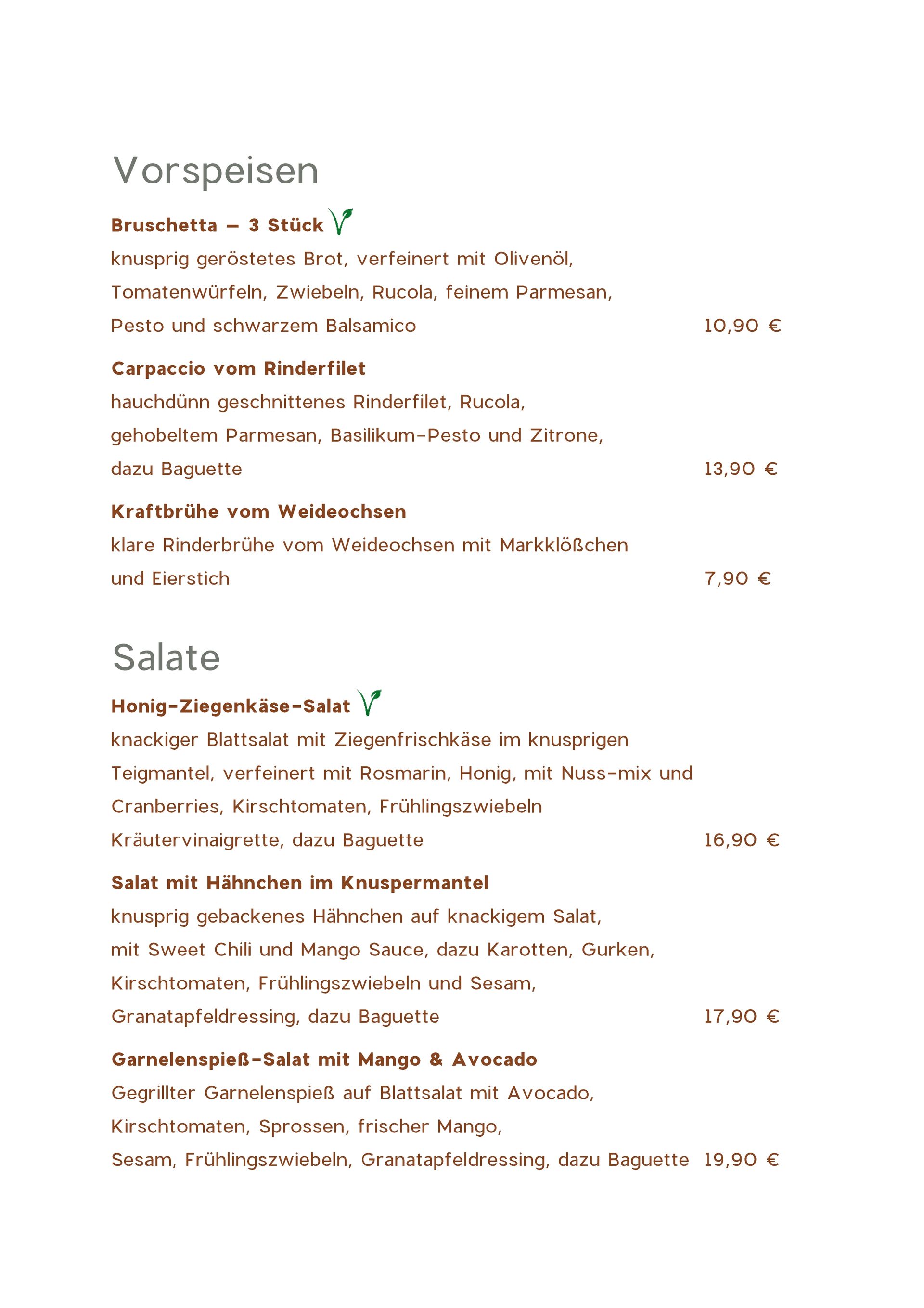 Speisekarte Appelkrug
