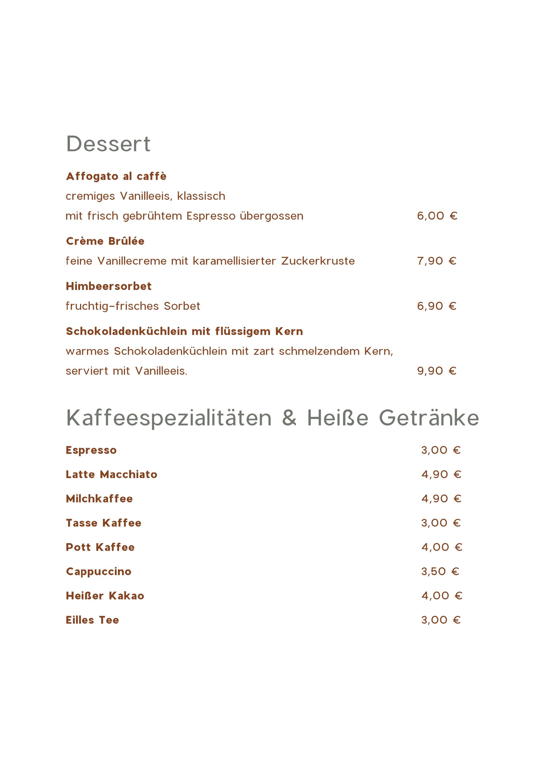 Speisekarte Appelkrug