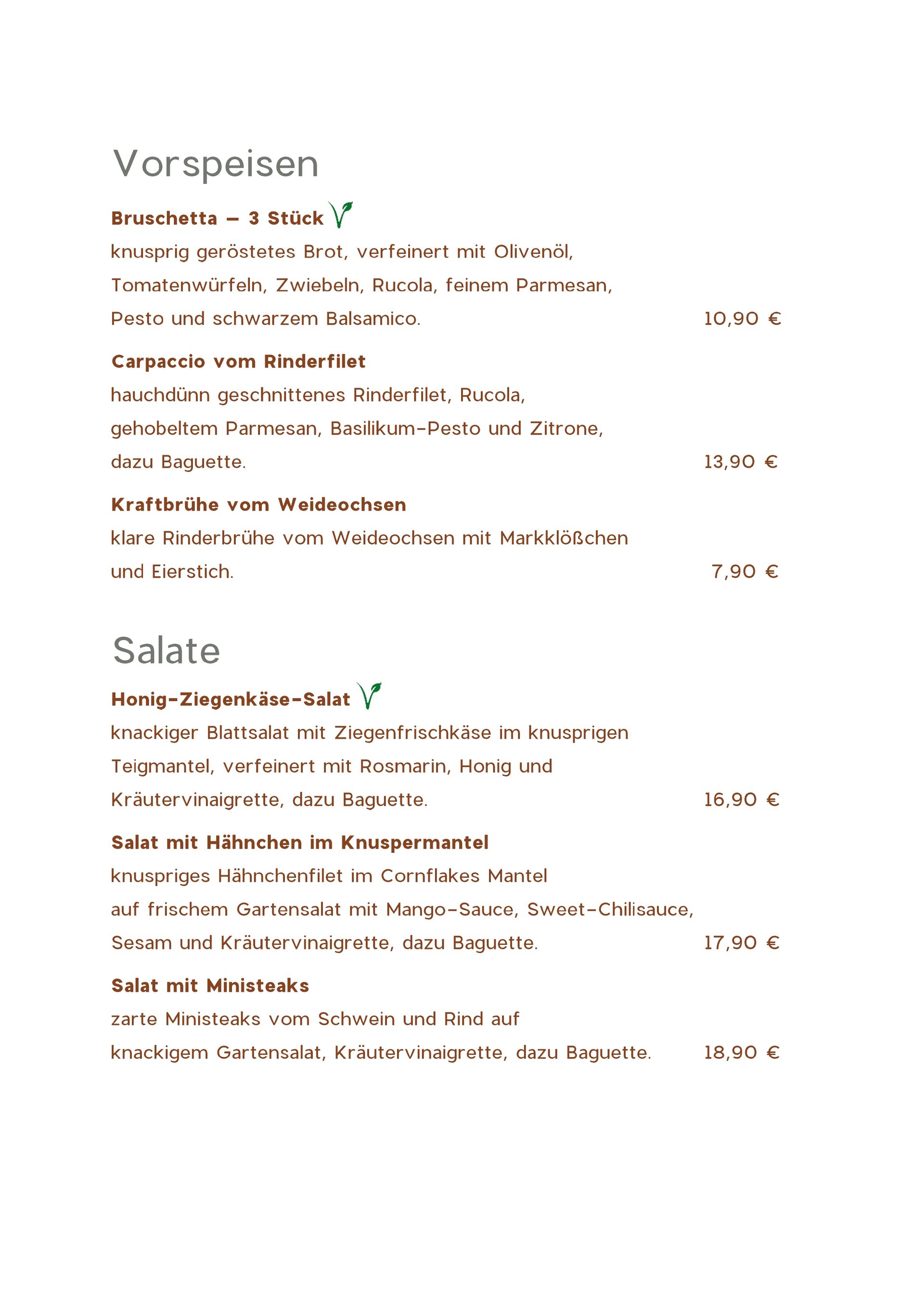 Speisekarte Appelkrug