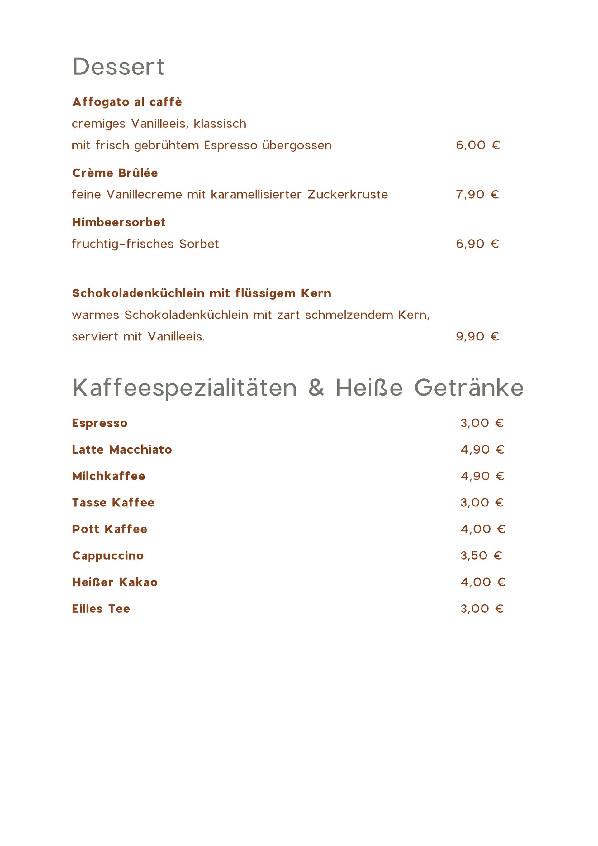 Speisekarte Appelkrug
