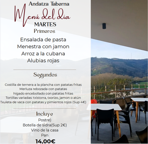 Un menú para un restaurante llamado andatza taberna