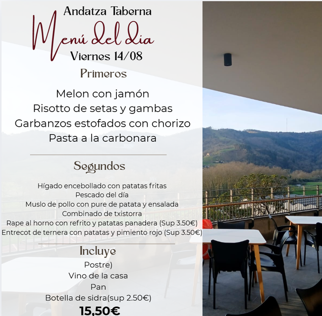 Un menú para un restaurante llamado andatza taberna