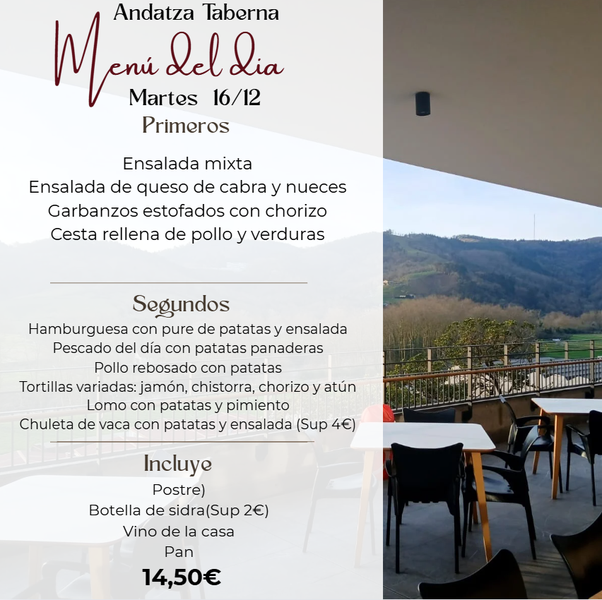 Un menú para un restaurante llamado andatza taberna