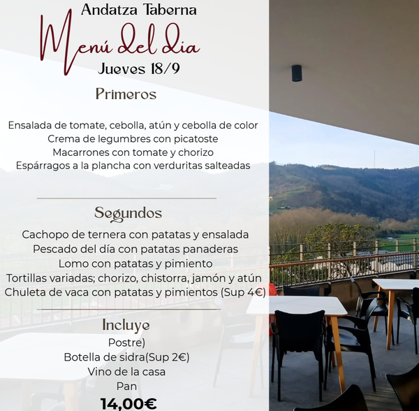 Un menú para un restaurante llamado andatza taberna