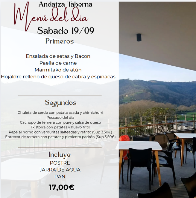 Un menú para un restaurante llamado andatza taberna