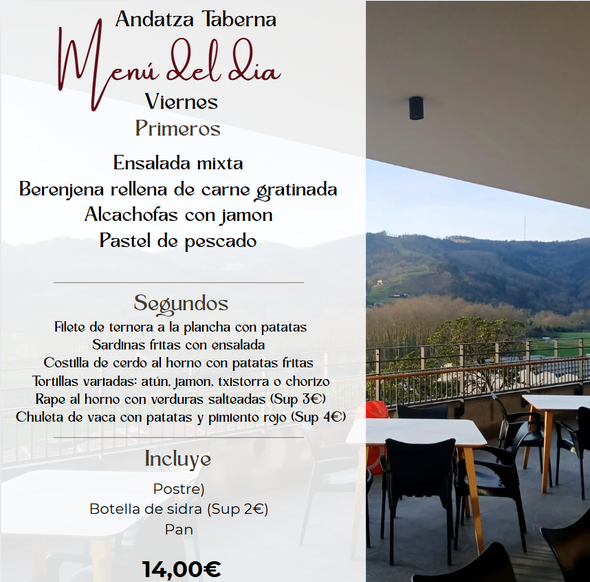 Un menú para un restaurante llamado andatza taberna