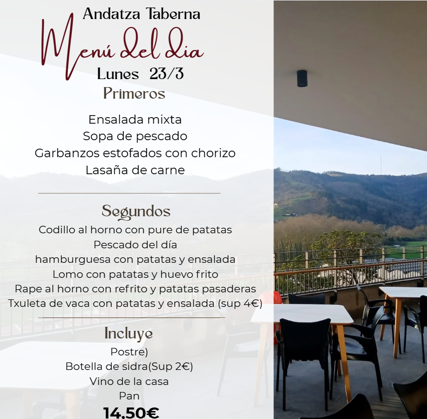 Un menú para un restaurante llamado andatza taberna