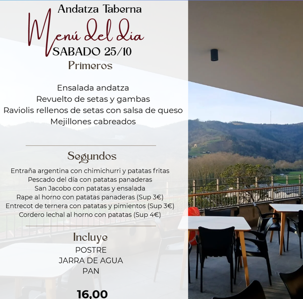 Un menú para un restaurante llamado andatza taberna
