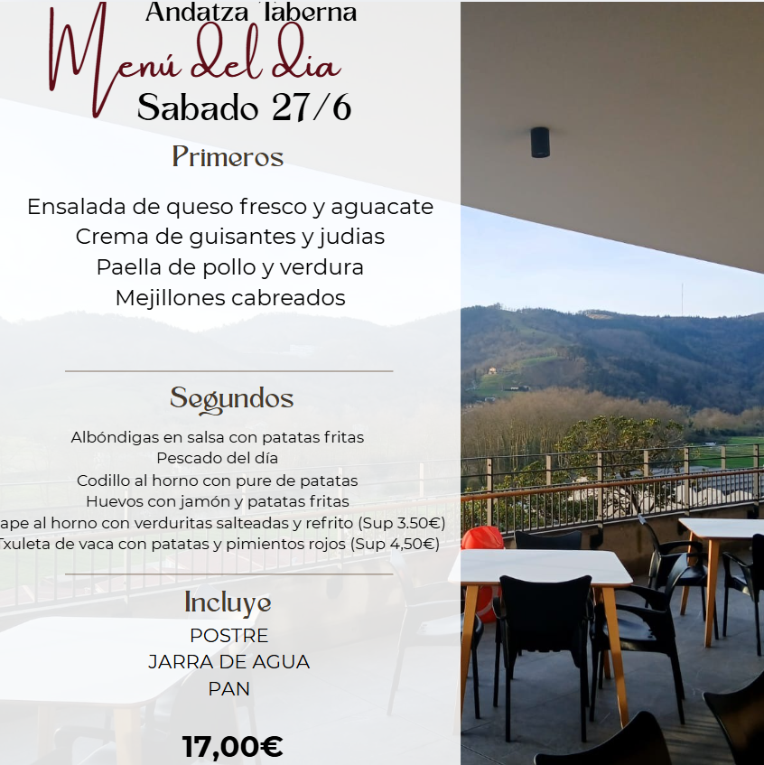 Un menú para un restaurante llamado andatza taberna