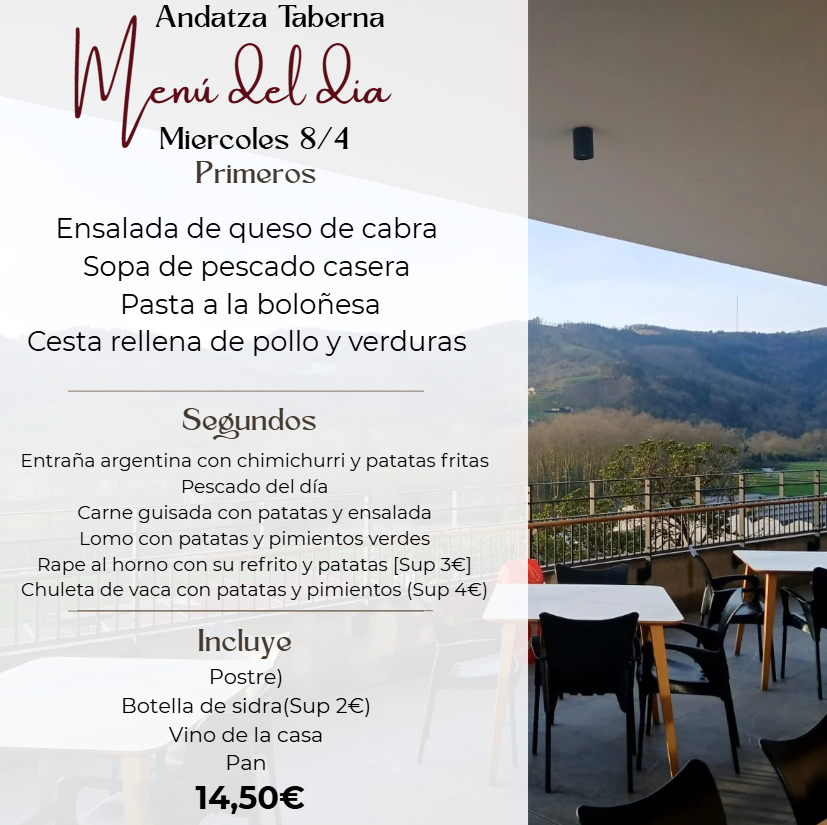 Un menú para un restaurante llamado andatza taberna
