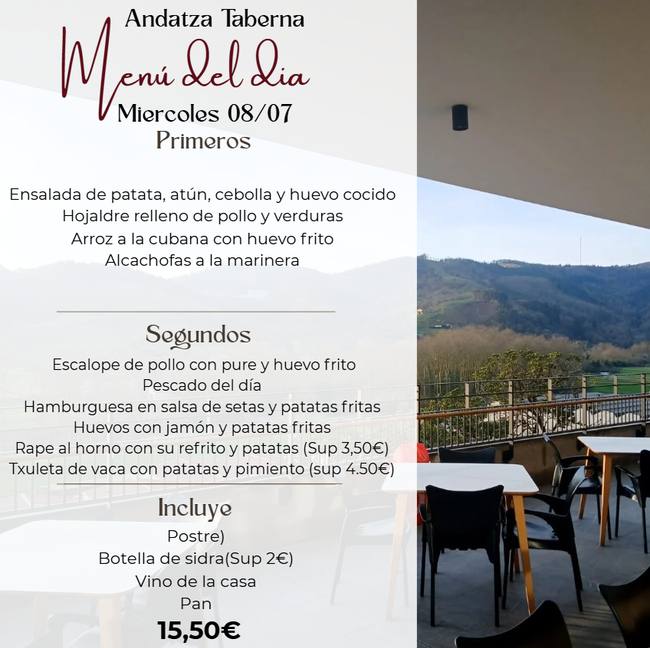 Un menú para un restaurante llamado andatza taberna