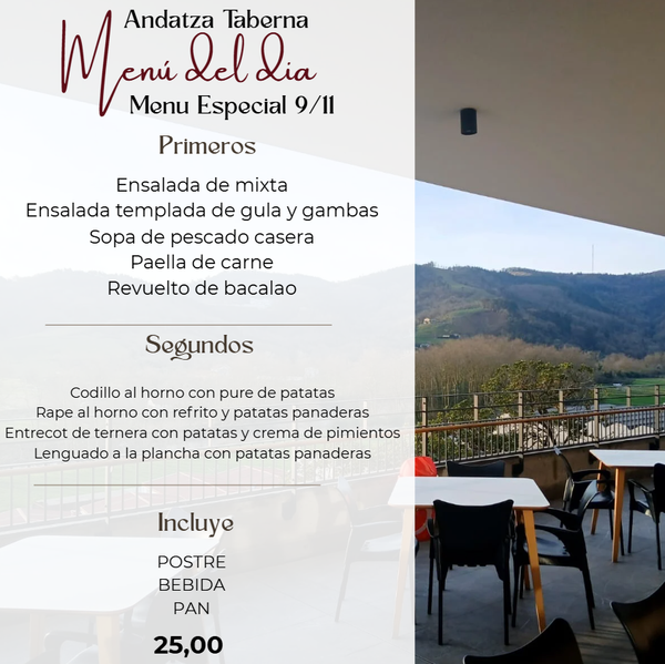 Un menú para un restaurante llamado andatza taberna