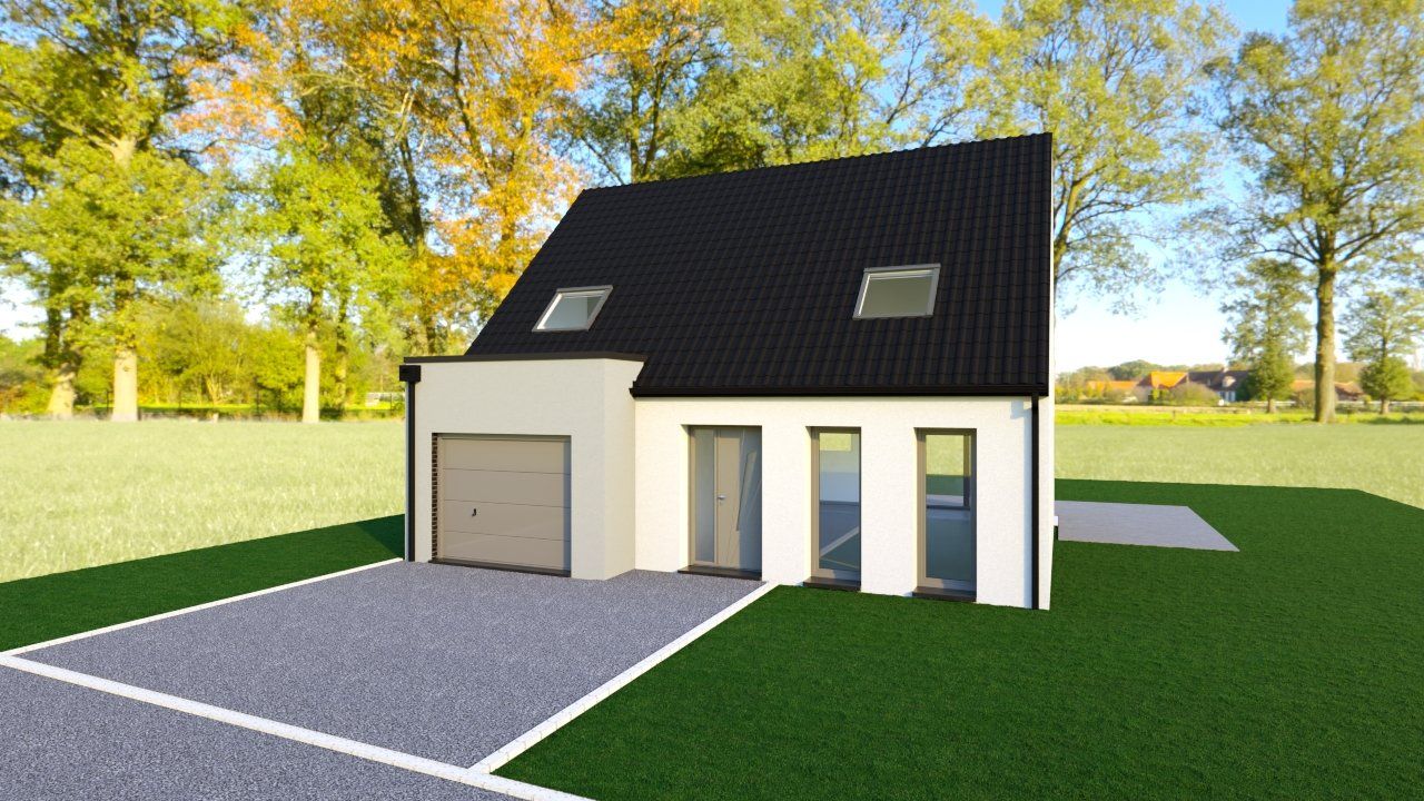 Modele maison toit pointu et garage