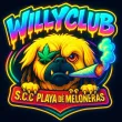 Perro fumando un porro, con un parche en el ojo. Logotipo del "Willy Club" sobre el "SCC Playa de Meloneras".