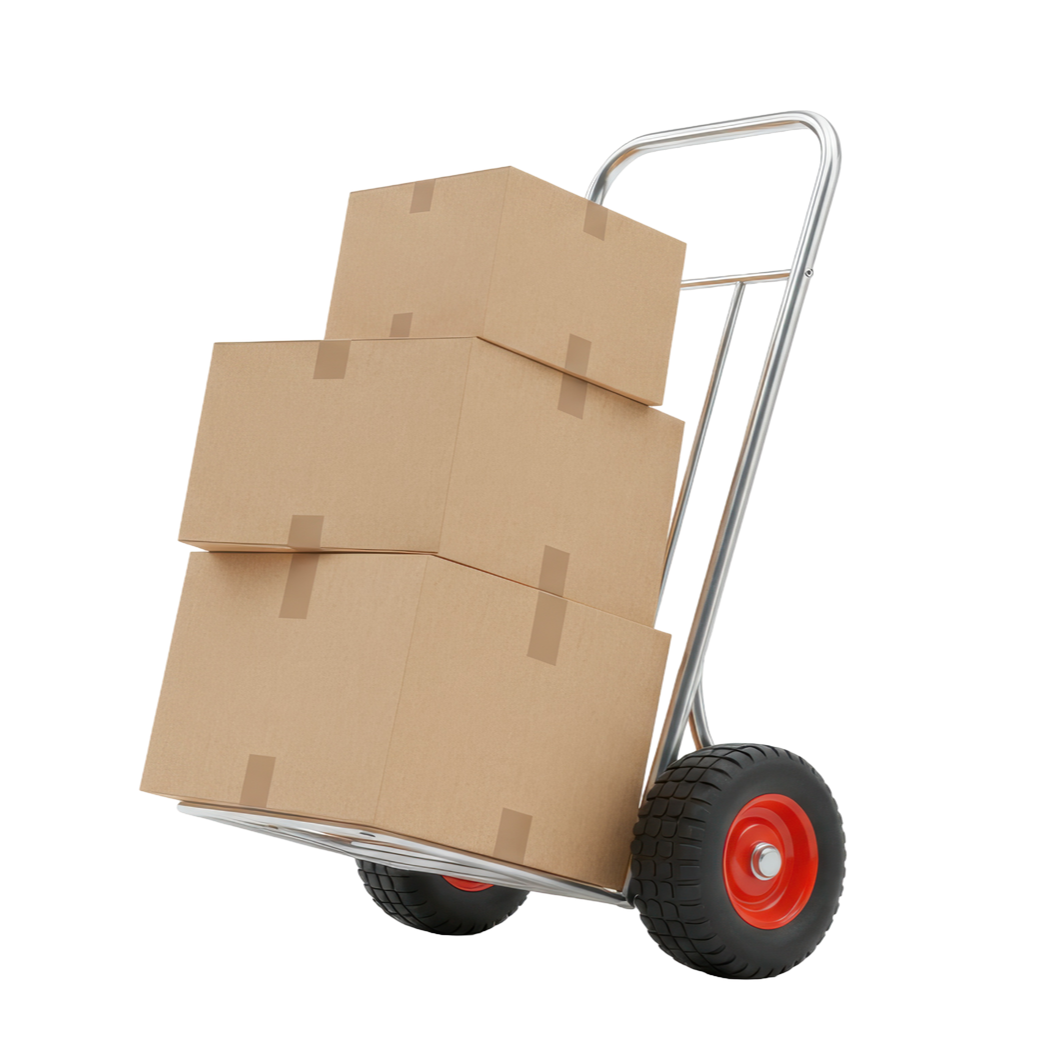 Diable avec trois cartons empilés.