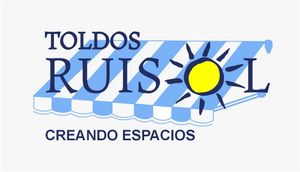 Logotipo de TOLDOS RUIZ-OL con un toldo azul, un icono de sol y el texto “CREANDO ESPACIOS”.