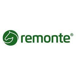 Grünes Remonte-Logo mit kreisförmigem Schuhsymbol und Schriftzug auf weißem Hintergrund