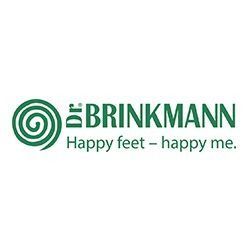 Dr. Brinkmann-Logo mit grüner Spirale und dem Text „Glückliche Füße – glückliches Ich“.
