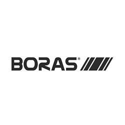 BORAS-Logo in Schwarz mit diagonalen Streifen auf weißem Hintergrund