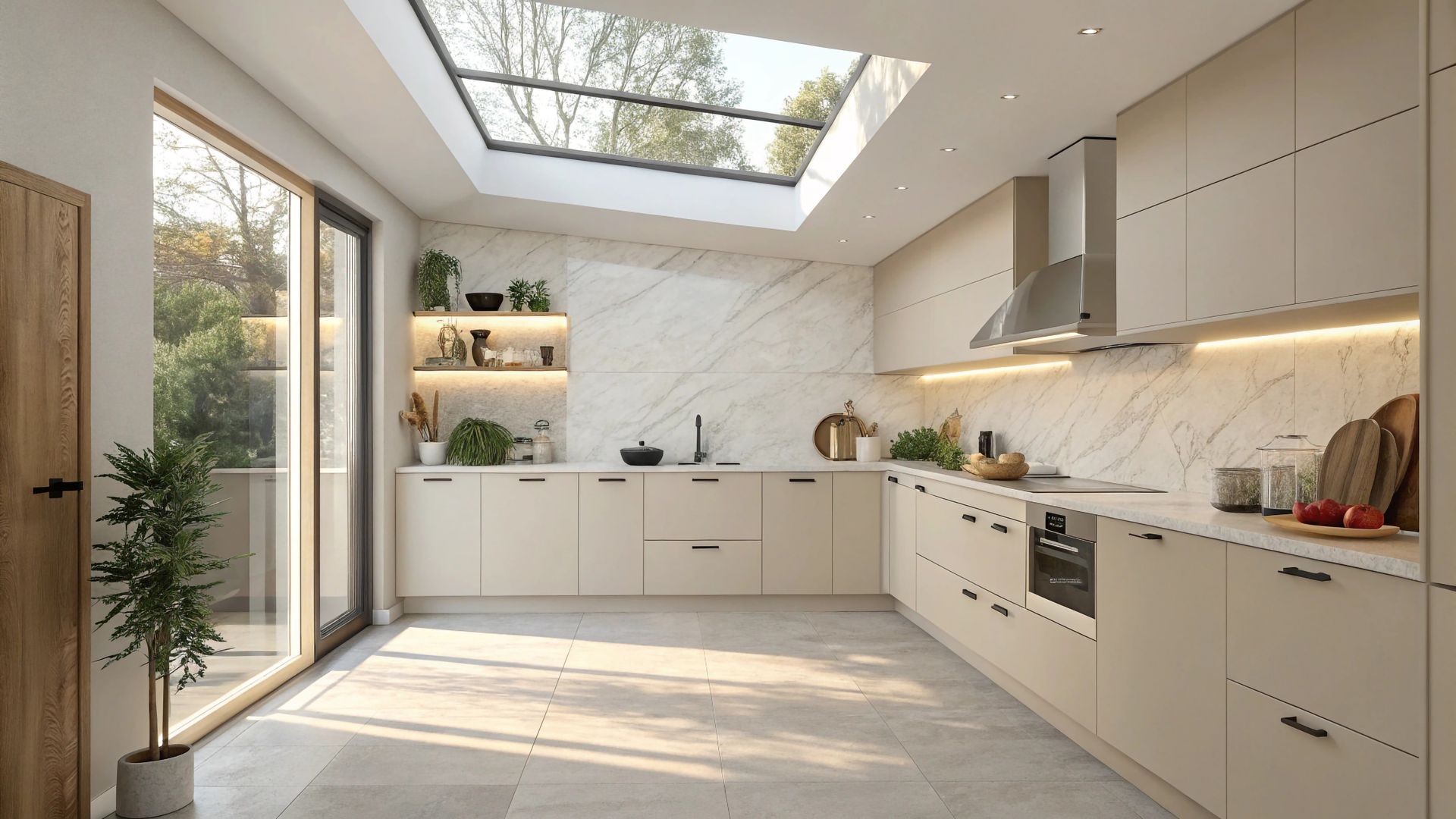 Verrière de toit au-dessus d'une cuisine