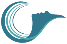 Logo abstrait turquoise représentant une vague aux lignes courbes sur fond blanc