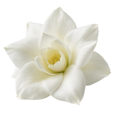 Une fleur de gardénia blanche unique, au cœur jaune pâle.