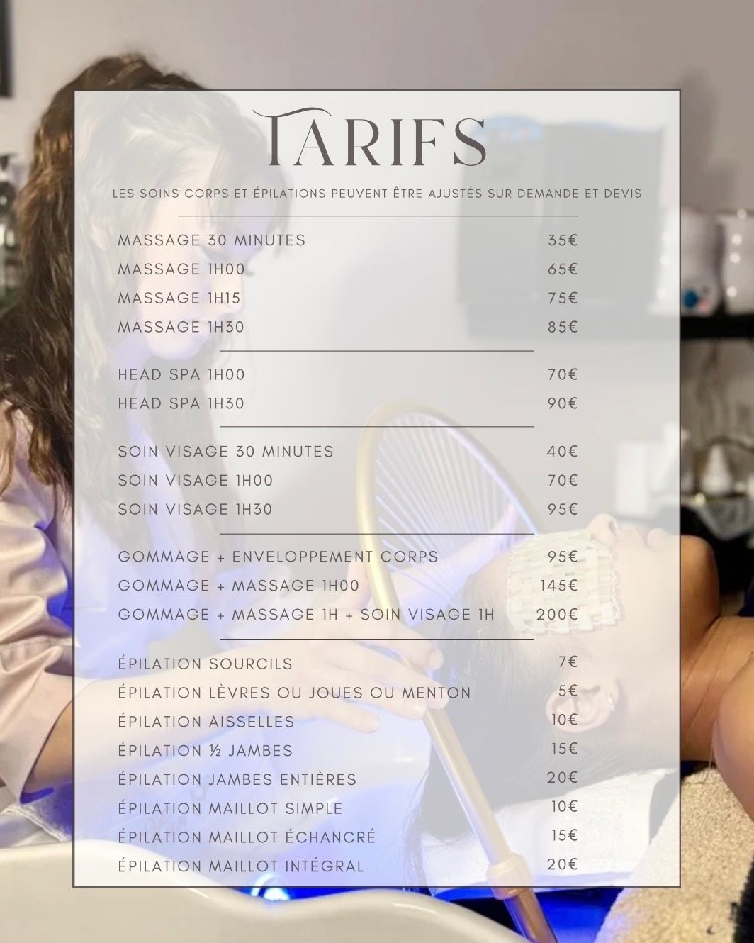 Grille tarifaire de l'institut.