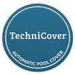 Un logotipo circular azul con el texto blanco "TechniCover" encima de las palabras "AUTOMATIC POOL COVER".