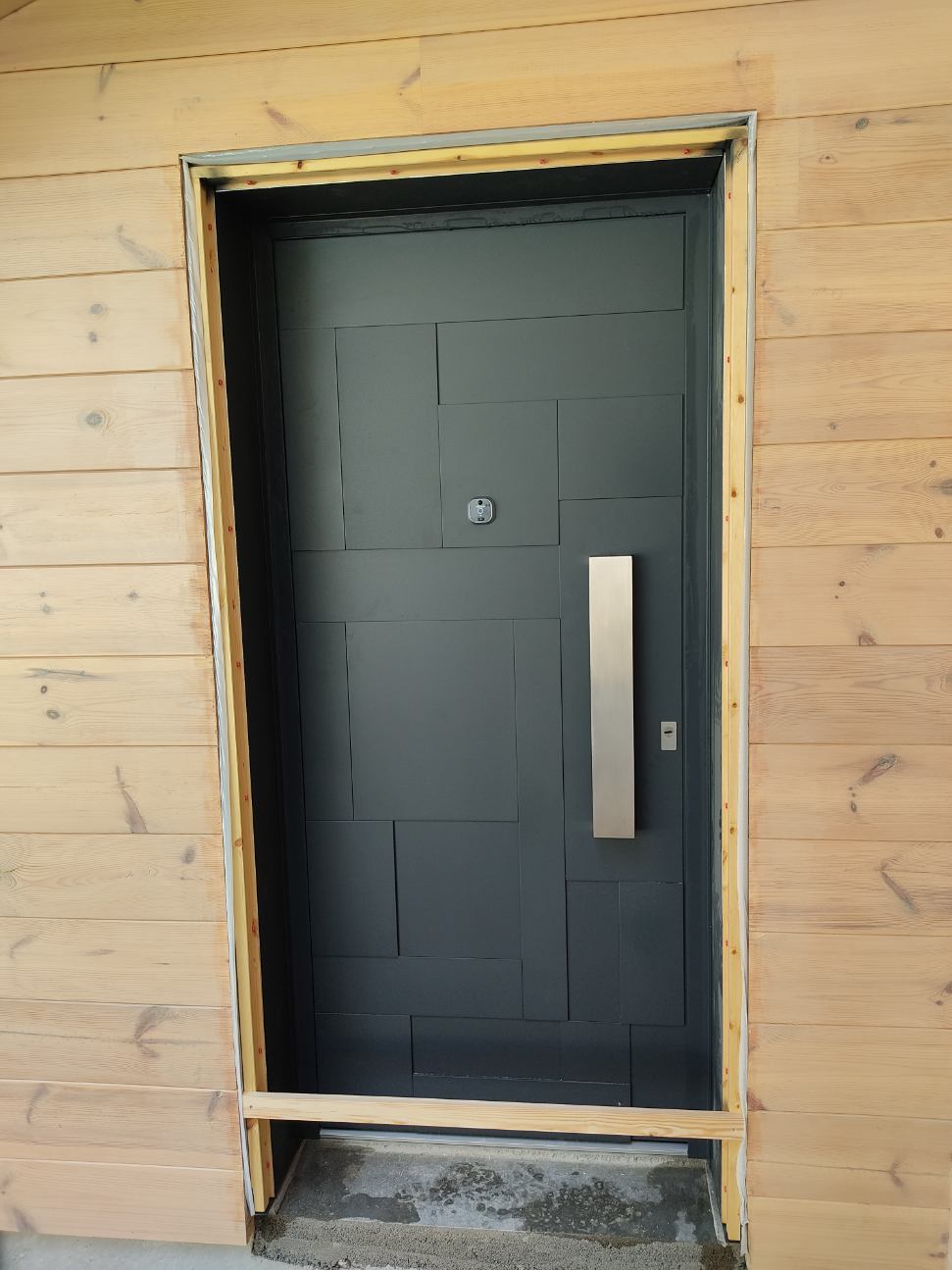 Porte aluminium noire avec poignée grise