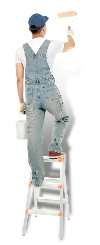 Homme qui peint sur un escabeau